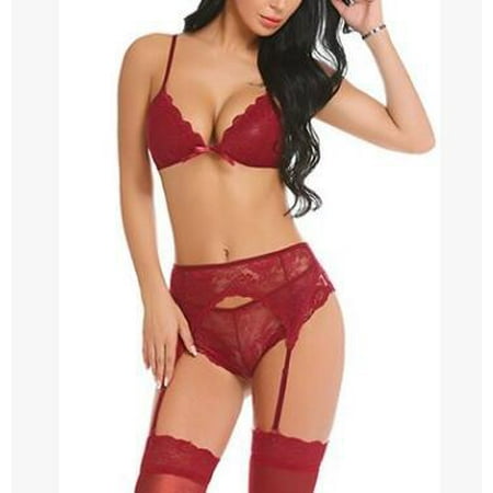 Generic New Sexy Lingerie Sexy Women s Multi-Color Lace Garter Underwear Three-Piece Set Sexy Suit