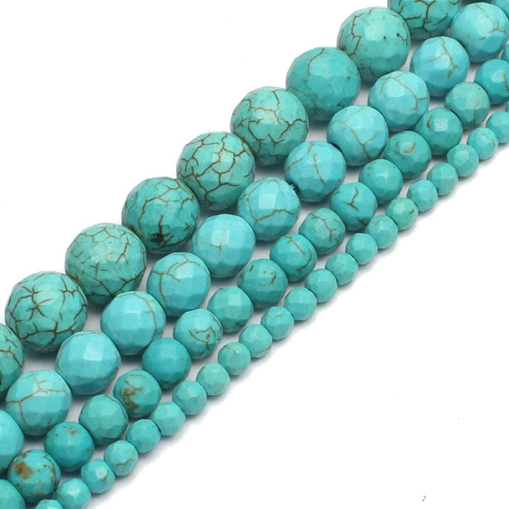 Faceted Round Blue Amazonite Color Jade Stone Loose Jewelry Beads Making 15" Gem 