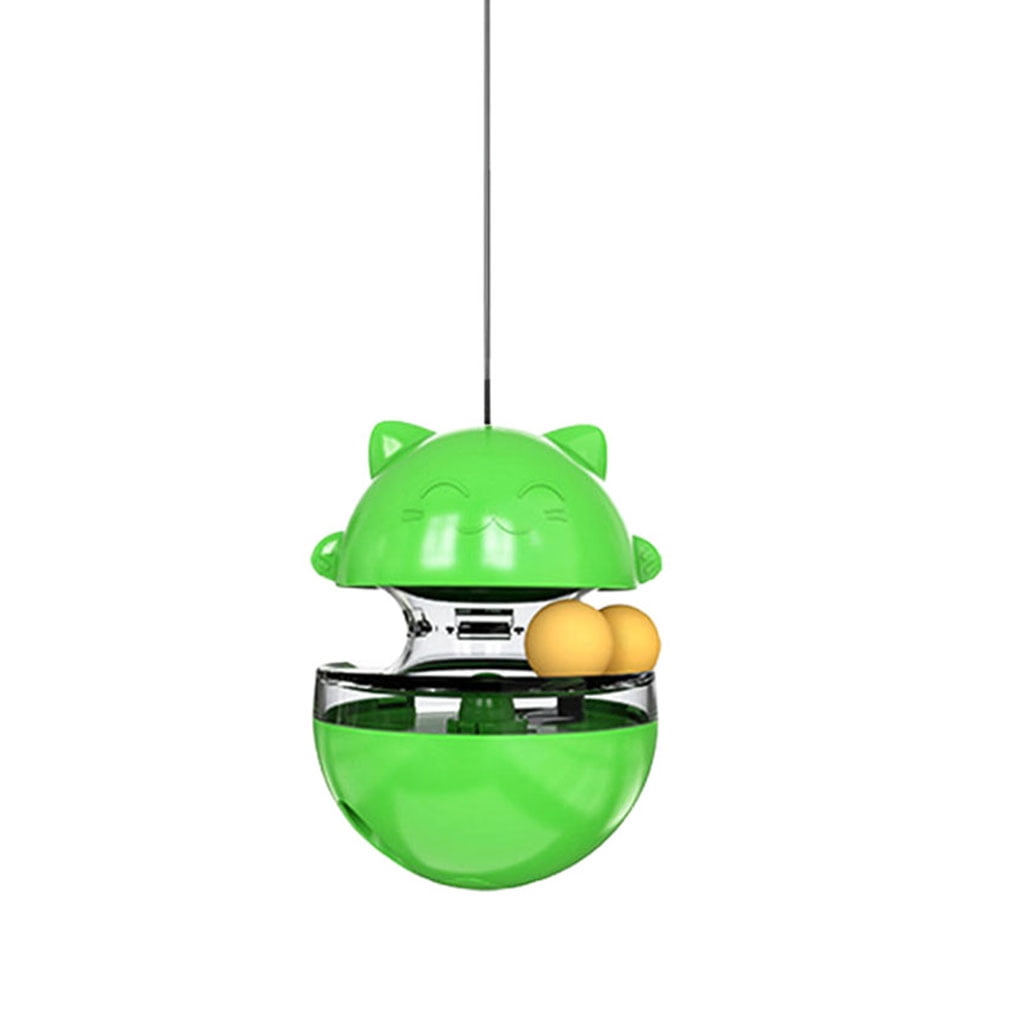 Cat Dispenser Toy Tumbler Puzzle Feeder Toy Pets Slow Kibble Dispensing Ball for Cat Training - Green, 10x10x13.5cm