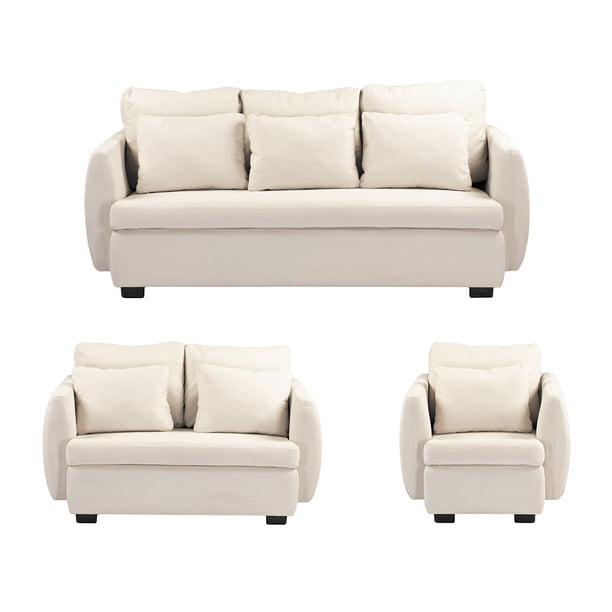 Sala Kuma 3 Piezas Crema (Sofá, Love Seat y Sillón)