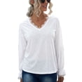 thumbnail image 1 of Mujeres de manga larga Top encaje cuello en V poliéster suelta transpirable máquina lavable ropa blanca L, 1 of 7