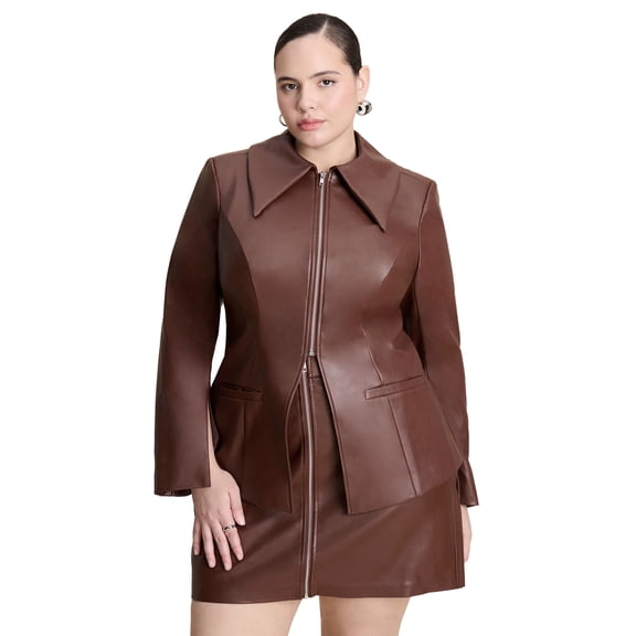 ELOQUII Women's Plus Size Faux Leather Split Hem Jacket