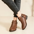 thumbnail image 5 of Women's Ankle Boots - Classic Side Zip, Comfortable Platform, Cover with Buckle Strap, Round Toe, Low Chunky Heel Comfort Slip On Fashion Dark Brown Boots., 5 of 7