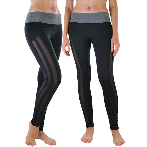 ToBeInStyle Women's Two Tone Mesh Panel Active Leggings