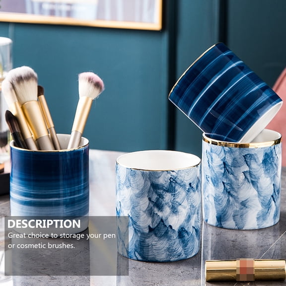 WHAMVOX Pen Container Creative Ceramic Pen Cup Makeup Holder for Home Office Supplies