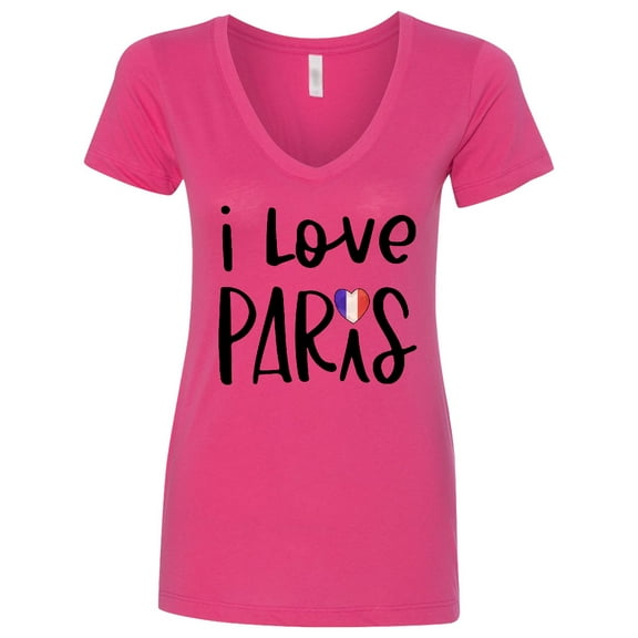 Inktastic I Love Paris French Flag Heart Women's V-Neck T-Shirt