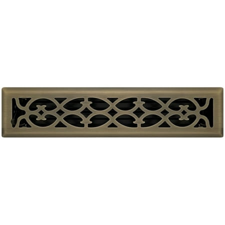 2.25 x 14 Antique Brass Victorian Style Floor Register - Decorative Vent Cover