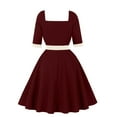 thumbnail image 3 of Drses‌‌ Women's ‌Hepburn Style Midi Dress - Contrast Collar with Cinched Waist & 3/4 Sleeves Evening Gown, 3 of 6