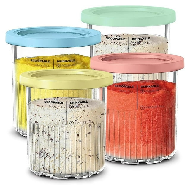 Lot de 4 Pots Deluxe 24oz et Couvercles Étanches pour Ninja Creami (Séries NC500/NC501) – Sans BPA, Lavables au Lave-vaisselle