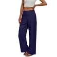 thumbnail image 3 of Laqbezok Women's Cotton Linen Wide Leg Pants, Loose High Waist Casual Trousers with Pockets, Summer Breathable Lounge Outfit, 3 of 10