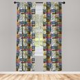 thumbnail image 3 of Ambesonne Retro Curtains, Vintage Travel Plate, Pair of 28"x63", Green Blue Yellow, 3 of 5