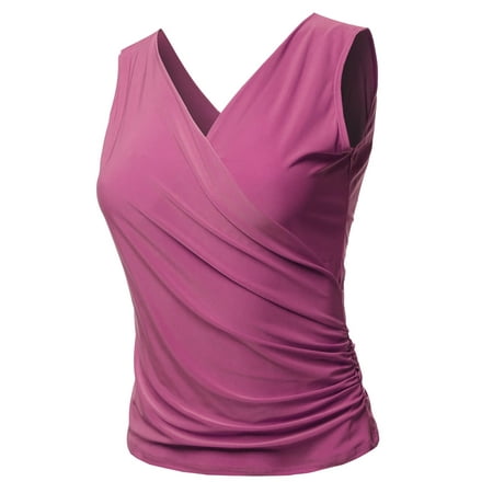 White Stripe V-neck Top - FashionOutfit Women's Casual V Neck Cross Front Sexy Ruched Tank Top