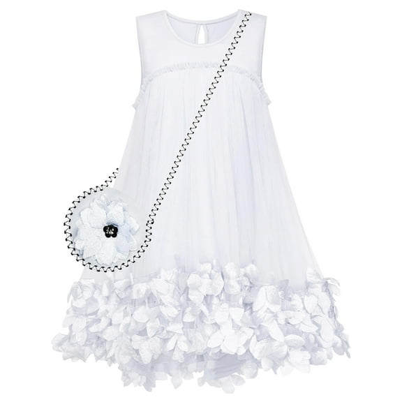 Girls Dress A-line Cute Handbag White Princess Sundress 5