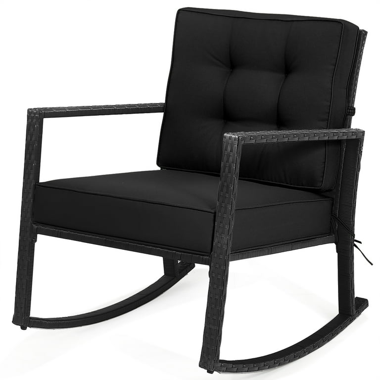 Patiojoy 2PCS Outdoor Wicker Rocking Chair Set Patio Porch Furniture with Black Cushion Walmart