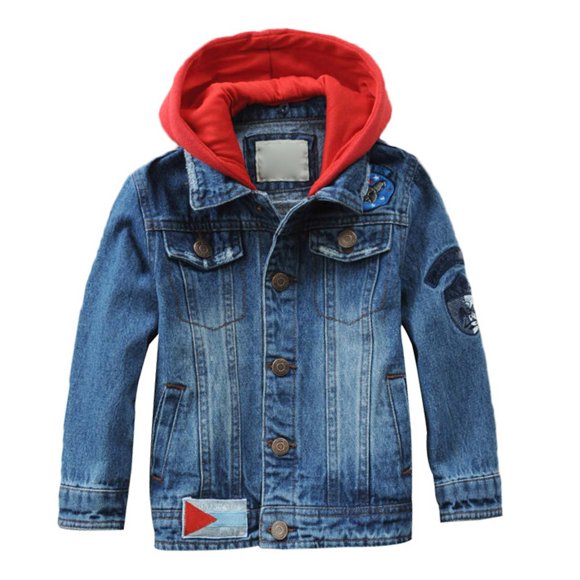 Zhuashum Winter Outerwear Jackets For Boys Long Sleeve Kids Boys Girls Hooded Denim Jacket Zipper Coat Outerwear Basic Lovely Winter Coat Blue 3-4 Years