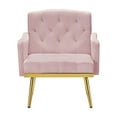thumbnail image 2 of Velvet Accent Chair, Modern Button Tufted Thicked Upholstered Armchair with High Wide Backrest & Golden Metal Legs, Comfy Leisure Single Sofa Chair with Side Pocket for Living Room Bedroom, Pink, 2 of 5