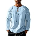 thumbnail image 2 of ZyeKqe Long Sleeve Shirts for Men Casual Summer Solid Color Beach Tops Lace-Up Crew Neck T-Shirts, 2 of 9