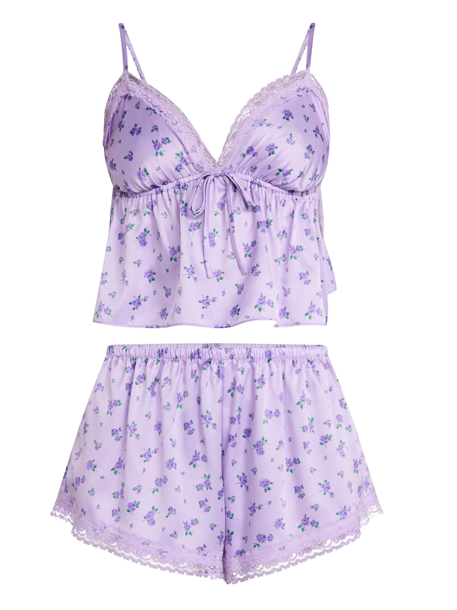 No Boundaries Satin Cami and Shorts Sleep Set, 2-Piece, Women's XS-XXL