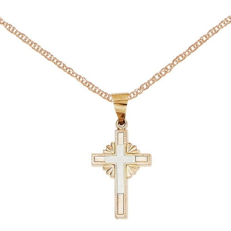 14kt Two-Tone Textured Hollow Cross Pendant