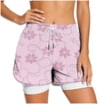 thumbnail image 2 of Womens Pink Floral 2 In 1 Athletic Shorts, Drawstring Workout Gym Running Yoga Shorts With Built In Compression Liner,Size XL, 2 of 7