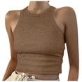 thumbnail image 1 of Hauts Courts Unis Débardeur Sans Manches Col Rond pour Femmes, 1 of 5