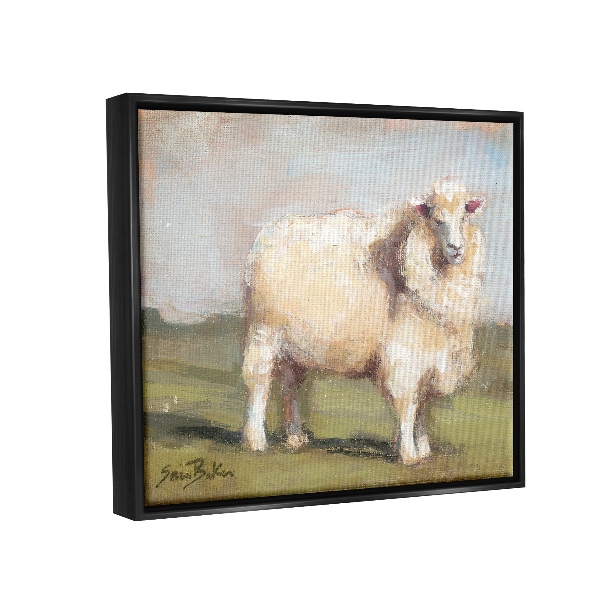 Stupell Fuzzy Sheep Country Landscape Animals & Insects Painting Black Floater Framed Art Print Wall Art