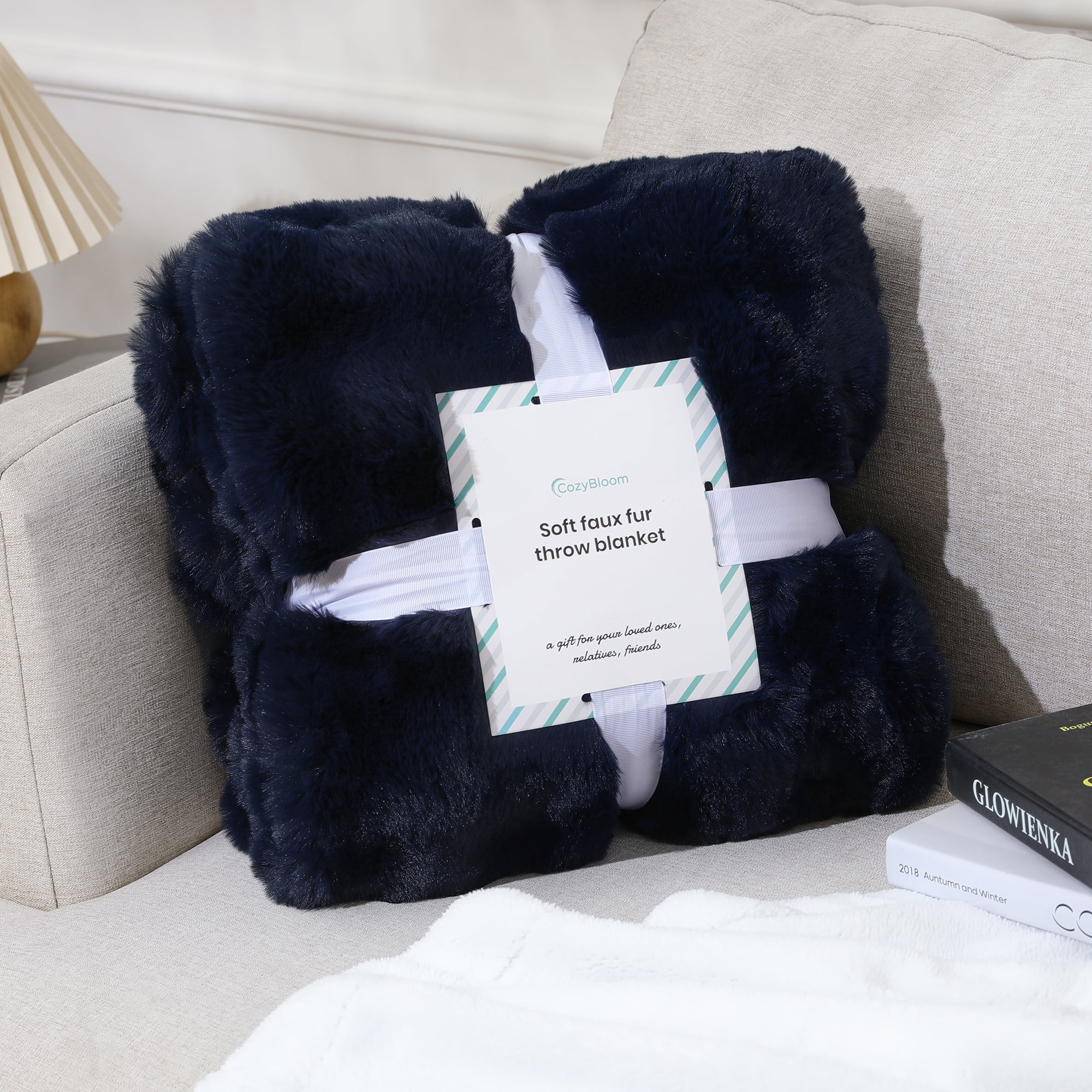 PatPat Throw Blanket for Couch Bed Fleece Plush Fuzzy Faux Fur Home Room Decoration Gift Bubble Soft Blue Navy Throws Blankets 50" x 60"
