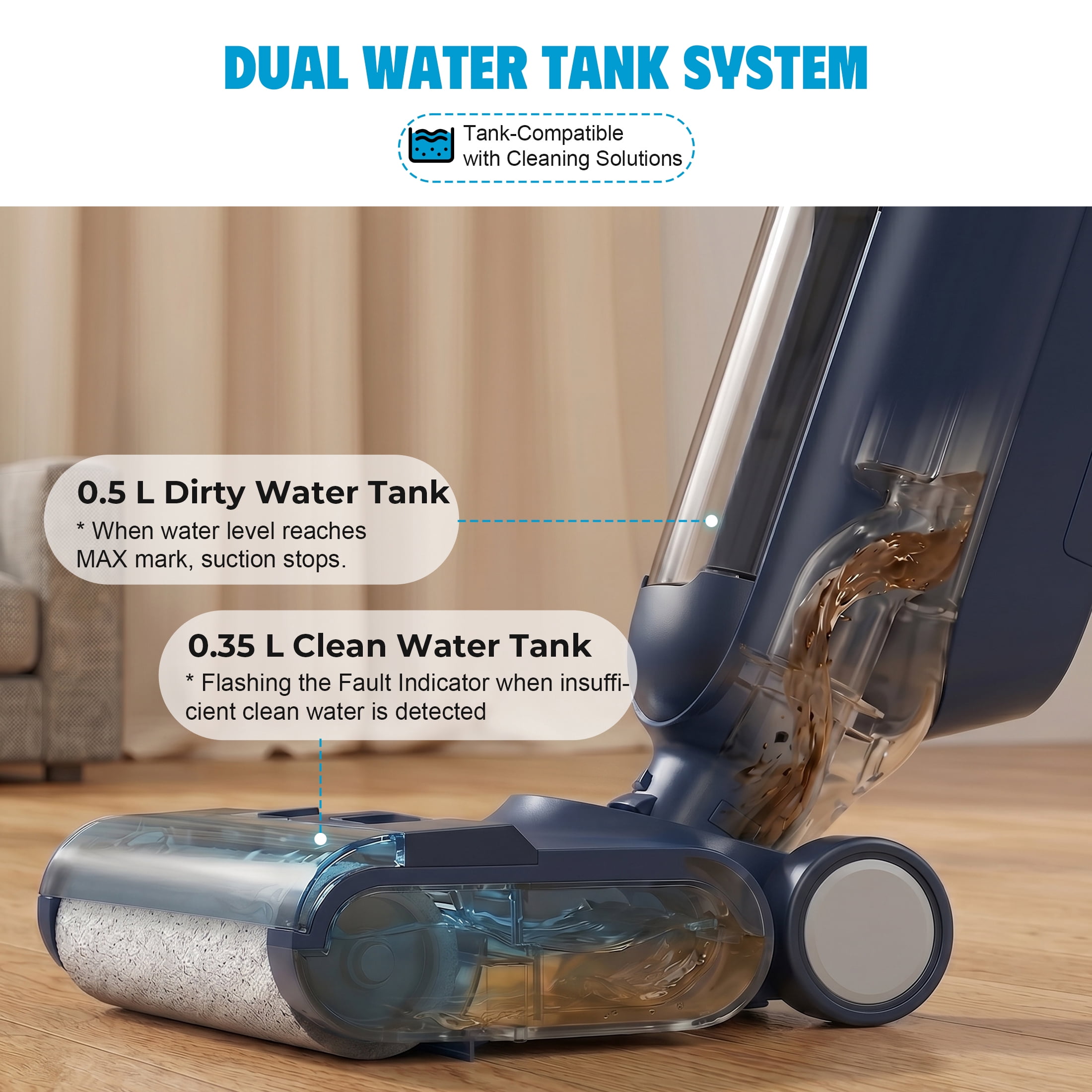 CONCETTA Wet/Dry Vacuum Cleaner of Cordless Design, Powerful Suction, Auto Self-Cleaning, Edge Clean, Blue