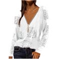 thumbnail image 1 of Blusa informal con estampado de cuello en V y manga larga con cremallera a la moda para mujer Pompotops  gfhjh11447, 1 of 5