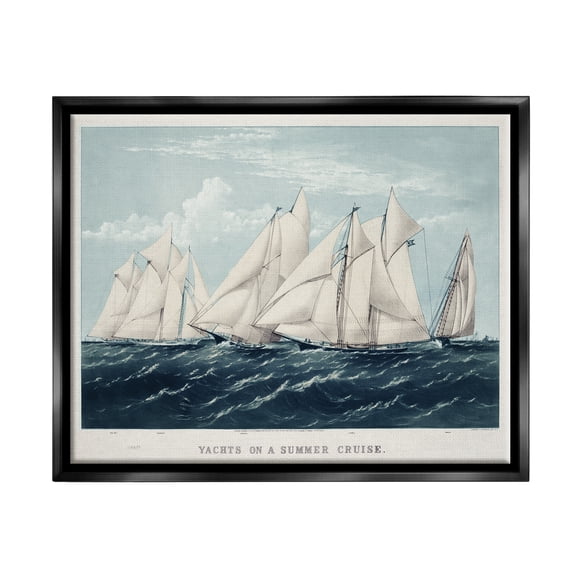 Stupell Industries Vintage Summertime Yachts Transportation Painting Black Floater Framed Art Print Wall Art, 21 x 17