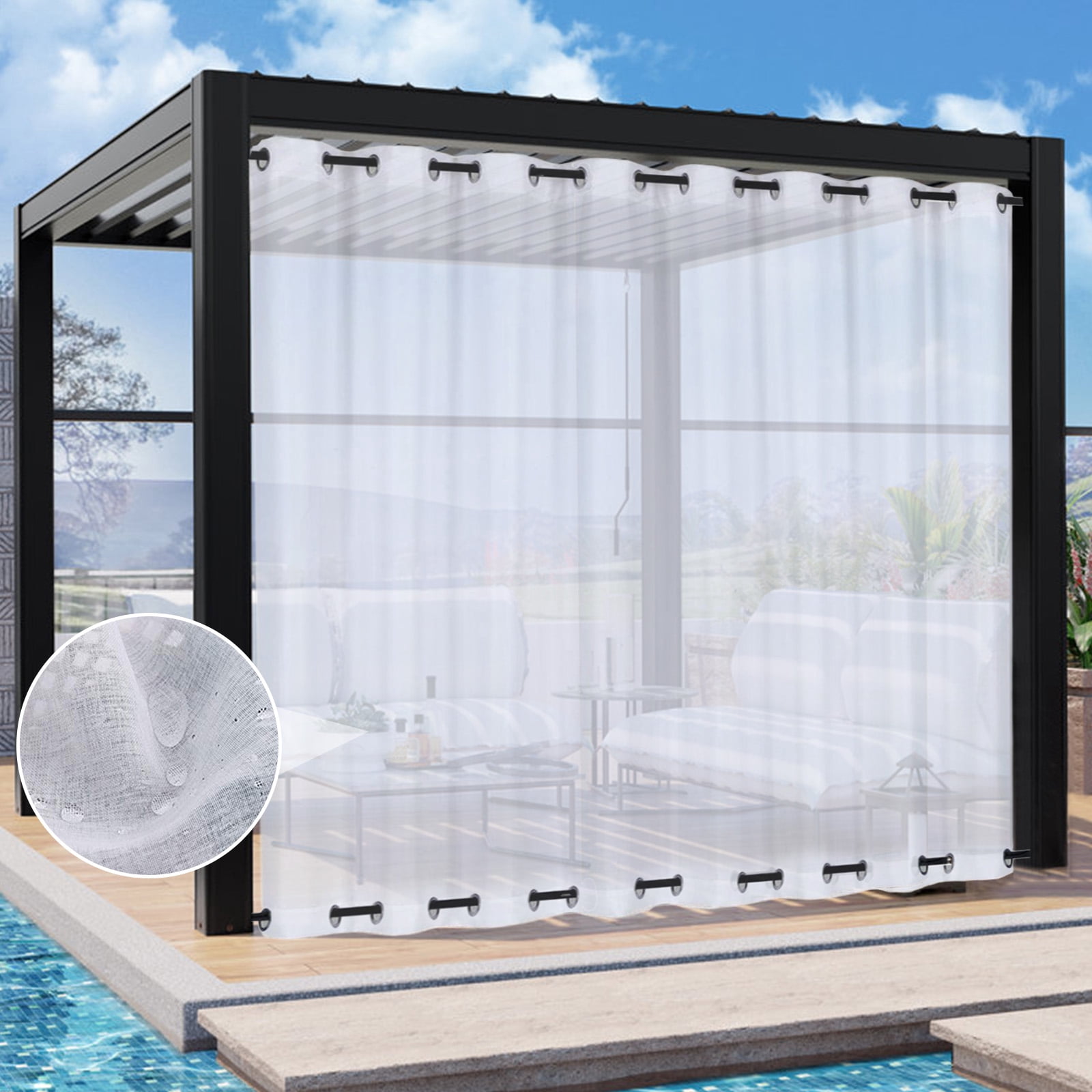 BTTO Patio Sheer Windproof & Waterproof Outdoor Curtain for Porch Yard Lawn Garden, Divider Window Screening Gauze Top & Bottom Fixed Eyelets, 1 Panel