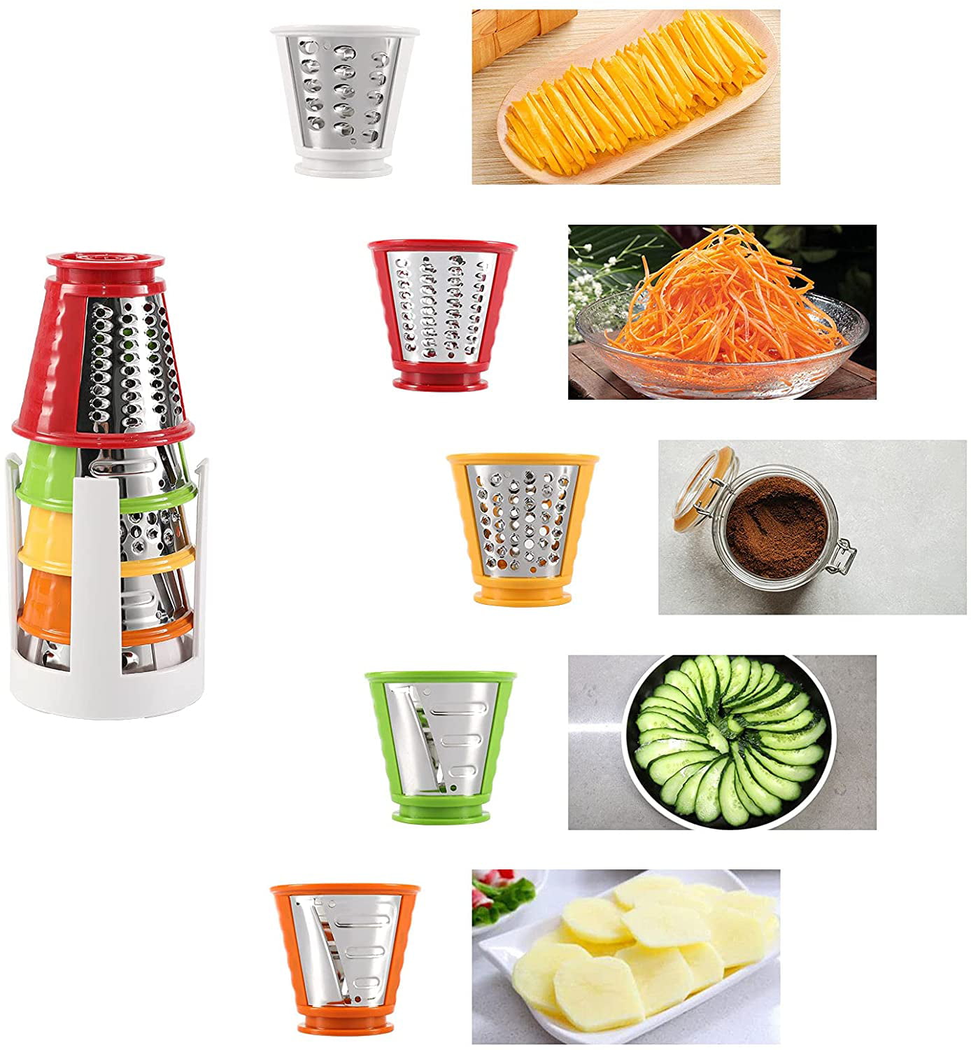 Plohee Electric Slicer Shredder Salad Shooter - 150W One-Touch Control  Cheese Shredder, Fruits Vegetable Cutter Cheese Grater with 5 Attachments  for