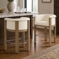thumbnail image 3 of CHITA Modern Upholstered Bar Stools Set of 2, Counter Height Bar Stools with Curved Barrel Back & Rubberwood Frame, Cream Fabric, 3 of 18