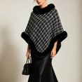 thumbnail image 4 of Fewfanhot Faux Fur Trim Tweed Poncho Cape Elegant Warm Pullover Wrap Shrug for Women Fall Winter, 4 of 9