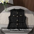 thumbnail image 4 of Chaleco Con Cinturón De Lentejuelas, Chaleco Versátil De Tweed Con Botones Dorados, Chaleco Con Botones Frontales Para Amantes De La Moda, Adultos, Para Vestir En Capas, Eventos Negro L, 4 of 6