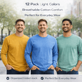 thumbnail image 2 of SOCKS'NBULK Mens Long Sleeve Light Colorful T-Shirts, Cotton Blend - Crew Neck Bulk Tees for Men, Wholesale Sleeved T-Shirt 12 Packs - Size Medium, 2 of 7