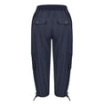 thumbnail image 4 of Capri Pants Women's Summer Solid Color Pocket Drawstring Slacks Capri Pants Pocket Cargo Pants Solid Mid Calf Navy M, 4 of 7
