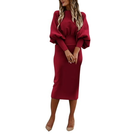 

Womens Dresses Women s Round Neck Solid Color Long Sleeves High Waist Tight Corset Casual Holiday Dress Dresses for Women XL