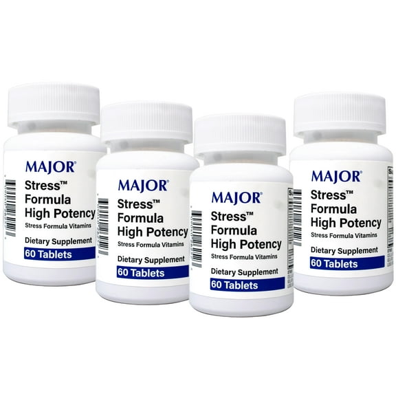 Major Stress Formula - High Potency Stress Formula Vitamins - Dietary Supplement - 60 Tablets - 4 Pack