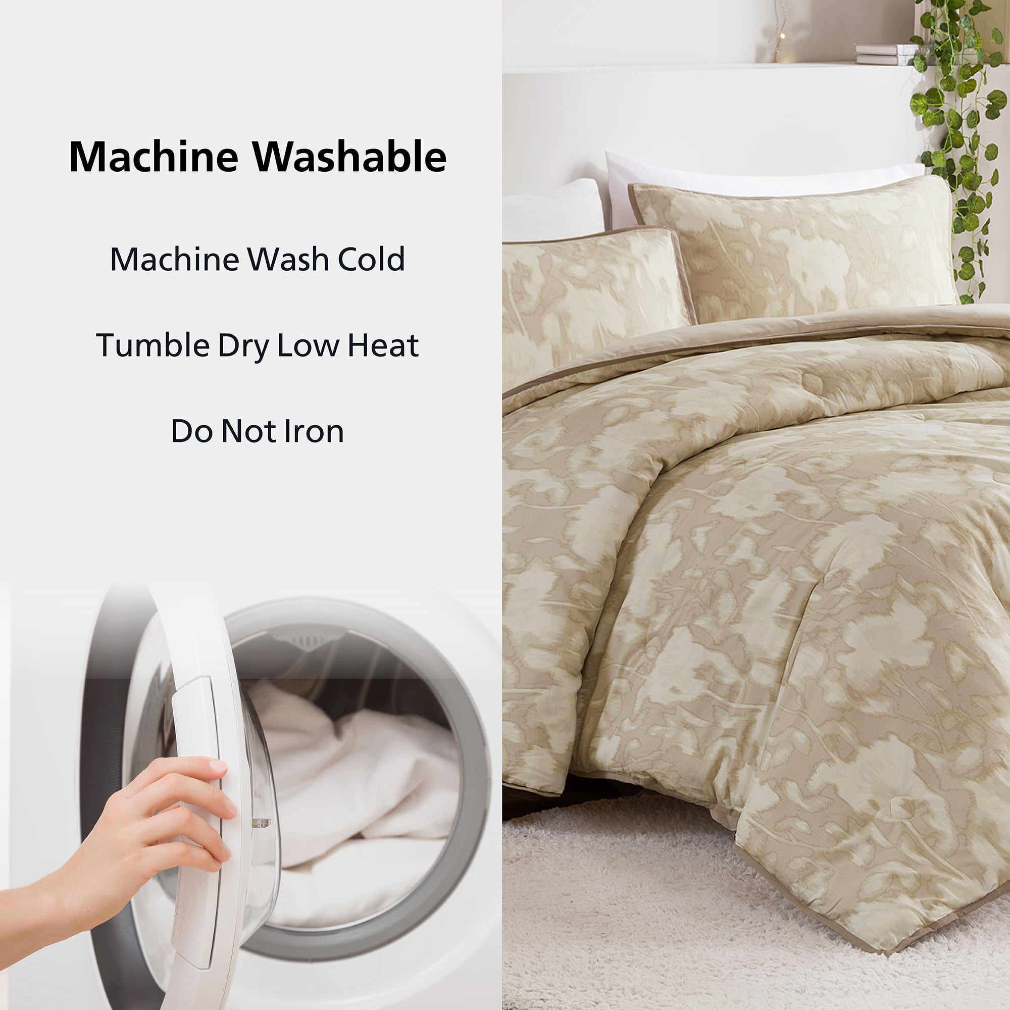 Mainstays Blurred Rose 3-Piece Beige Comforter Set, King
