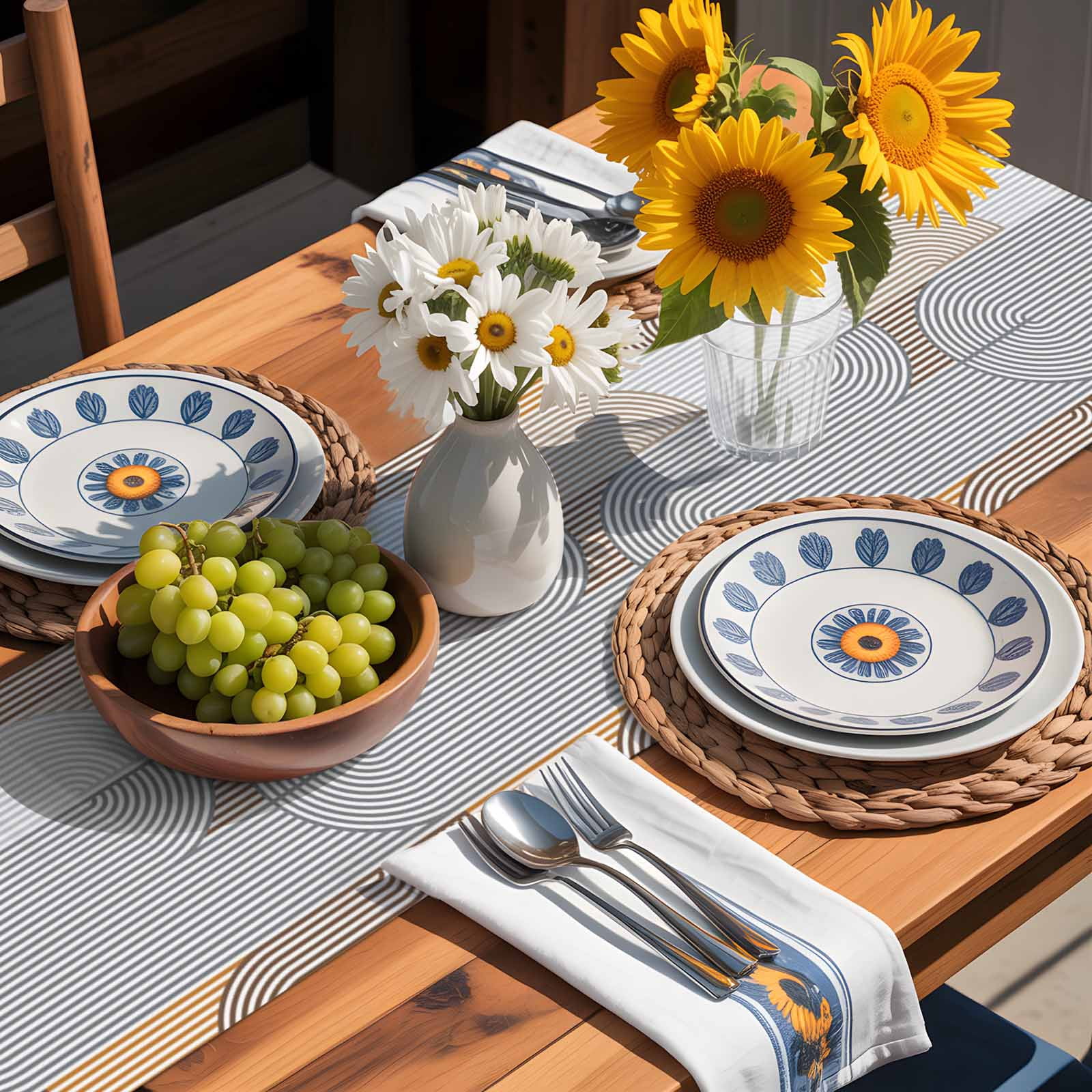Grey Stripes Abstract Geometric Table Runner 90 Inches Long, Gradient Lines Seamless Table Runners Tabletop Scarf Kitchen Dining Tables Decoration for Home Party Indoor Outdoor