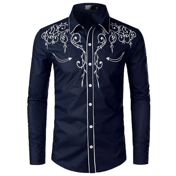 Camisa de Blusa de Manga Larga Ajustada Con Bordado Informal Para Hombre Odeerbi ODB-6
