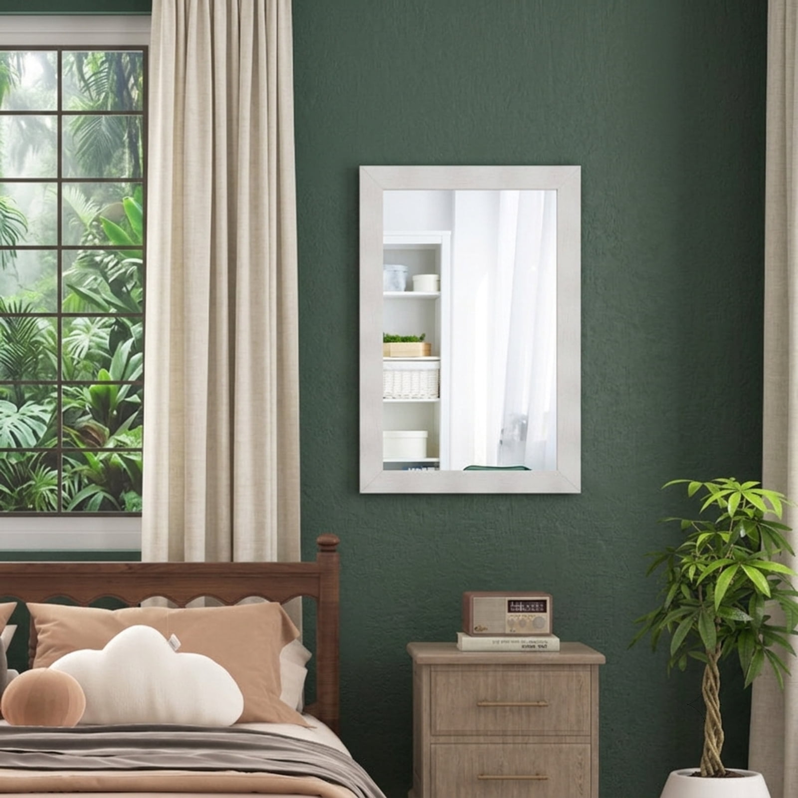 Vebreda Bathroom Wall Mirror, 41.5 x 28 inches Farmhouse Wall Mirror with Solid Wood Frame, Stylish and Rustic Decoration, High Quality Material