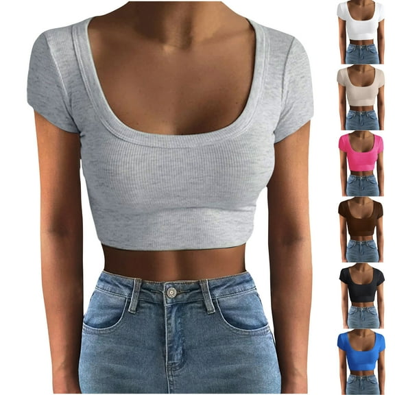 Fesfesfes Workout Shirt Fashion Women Summer Half Sleeve Pullover Color Casual Blouse Tops Womens Workout Tops XS(US:2)