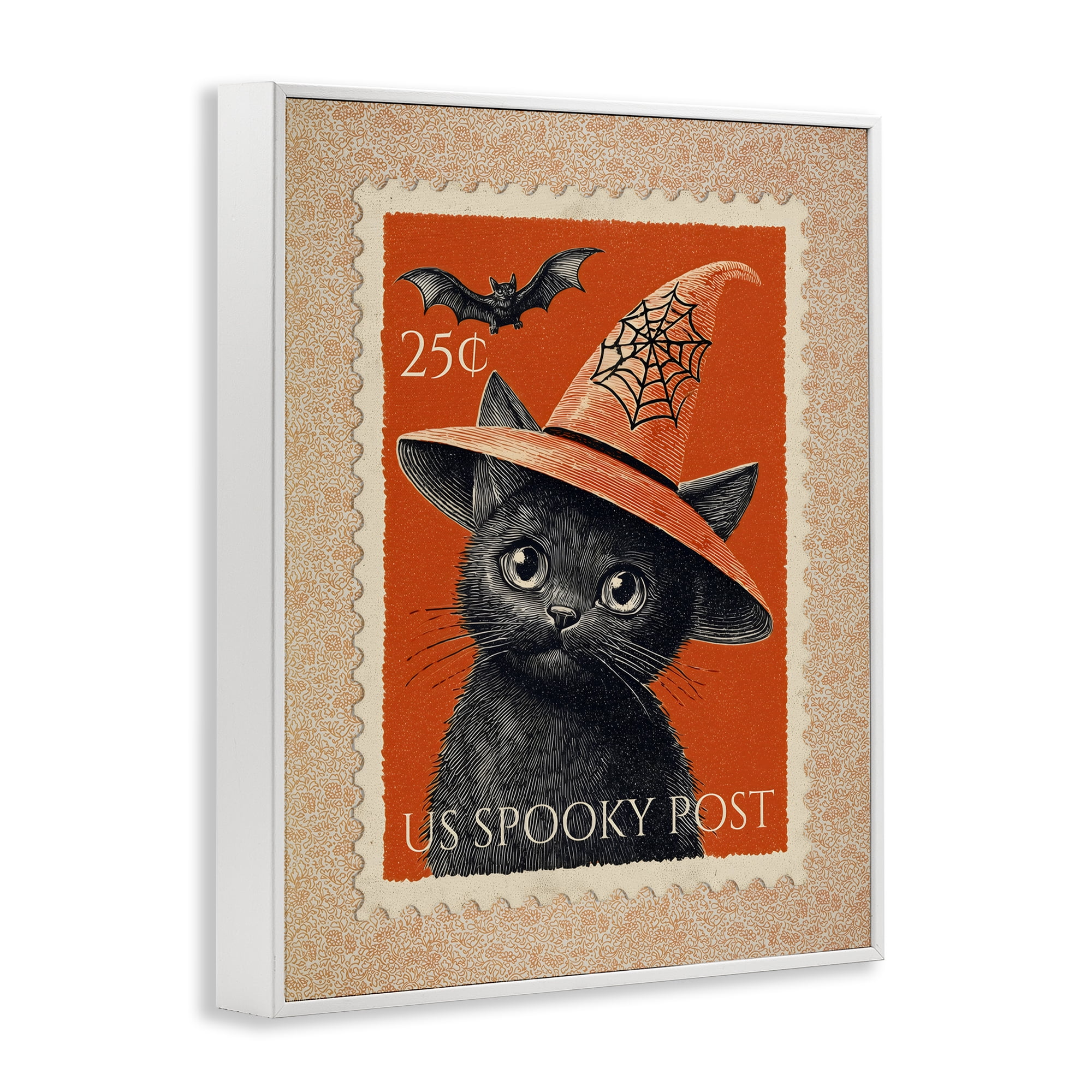 Vintage Black Cat Stamp White Framed Giclee Art, design by Arlington Prints