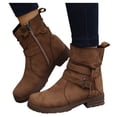 thumbnail image 5 of Hinvhai Women's Fashion Wide Width Leather Ankle Short Boots, Casual Comfortable Side Zipper Block Low Heel Round Toe Lace-Up Booties Brown 6.5(38), 5 of 5