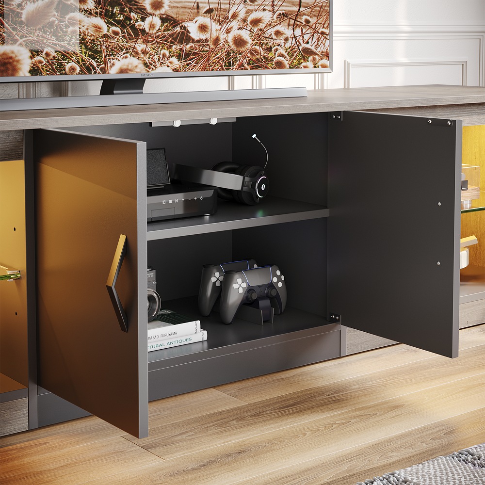 Bestier 70" TV Stand with LED Lights, Wash Grey photo 4