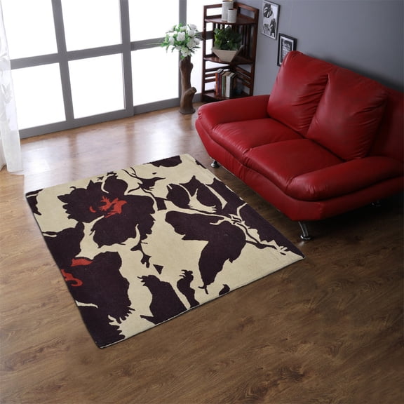 Rugsotic Carpets Hand Tufted Wool Eco-Friendly 6'x6' Area Rugs Square Beige Brown Floral Modern High Pile Thick Handmade Anti Skid Indoor Rug for Living Room, Bedroom K00506