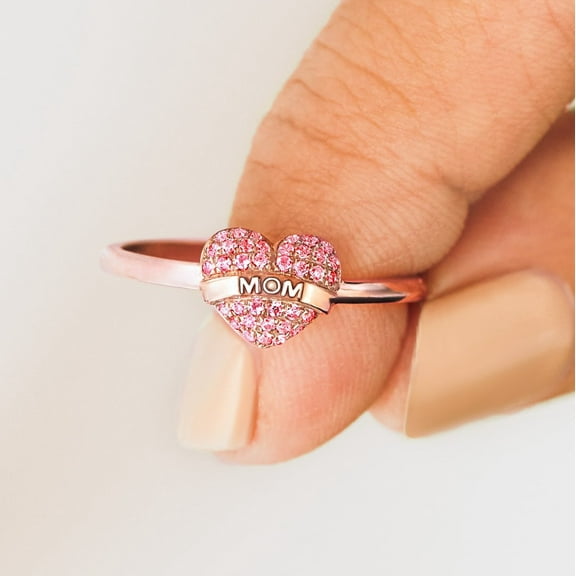 925 Sterling Silver Heart Shaped Zircon Ring Rose Gold Electroplated Geometric Design Ring for Festivals Gift for Her