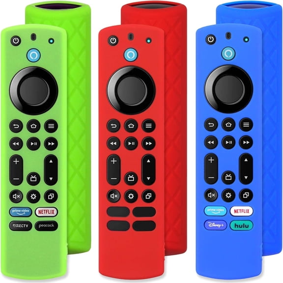 XUBIYM Silicone Firestick Remote Cover (3Pcs) for Fire Tv Stick 4K Max/Insignia/Pioneer/Omni (Qled) Series Alexa Voice Remote Enhanced with Lanyard (Green Glow Red Blue)